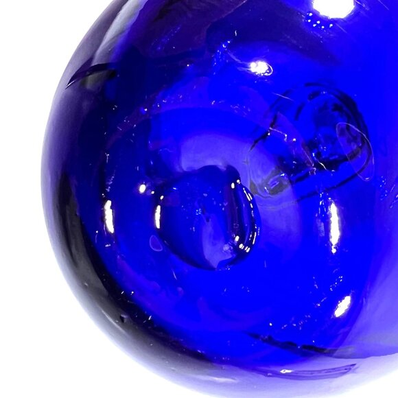 Vtg Blenko Handblown Cobalt Blue Glass Apple Paperweight Clear Applied Stem MCM - Picture 6 of 8